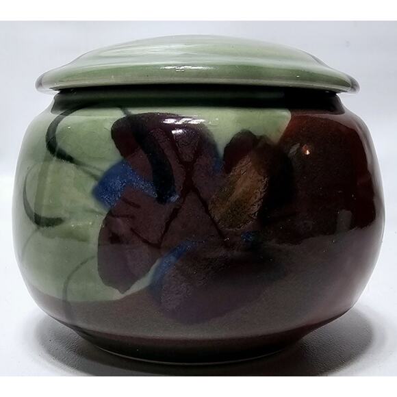 KENT FOLLETTE Pottery Cream And Sugar Set Cranberry/Green EUC Signed - Picture 10 of 13